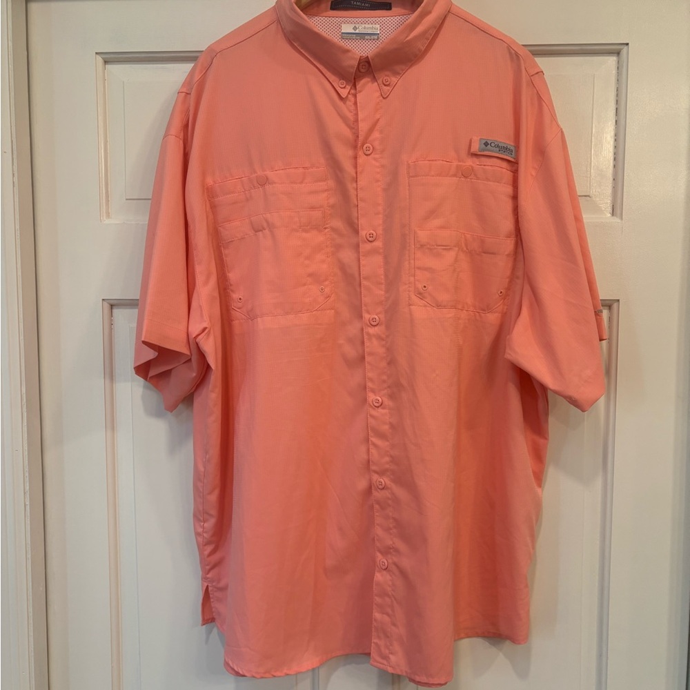 Columbia PFG Tamiami II Short Sleeve Fishing Shirt 2XL XXL Coral Orange FM7266